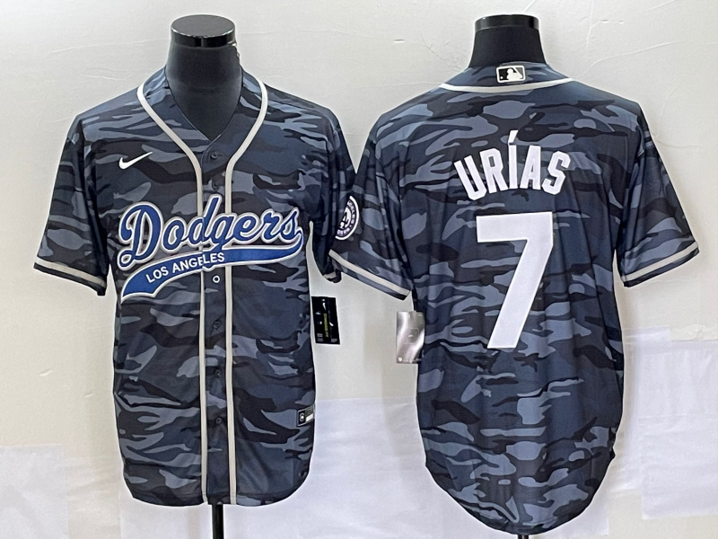 Men's Los Angeles Dodgers #7 Julio Urías Gray Camo Cool Base With Patch Stitched Baseball Jersey Men's Los Angeles Dodgers #7 Julio Urías Gray Camo Cool Base With Patch Stitched Baseball Jersey